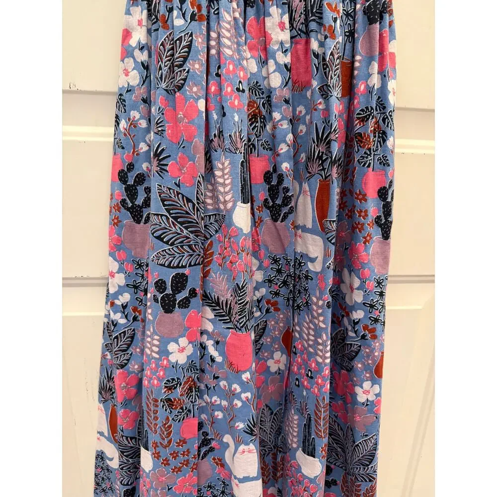 Kate Spade Garden Posy Smocked Midi Dress Women's Size Small Sundress Cactus Cat